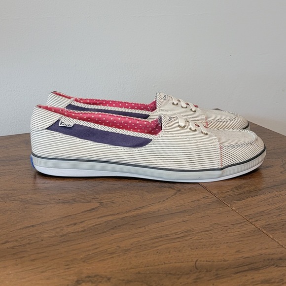 KEDS Beacon Slip On Canvas Boat Shoes Blue White Striped Womens Size 10‎ - Picture 1 of 9
